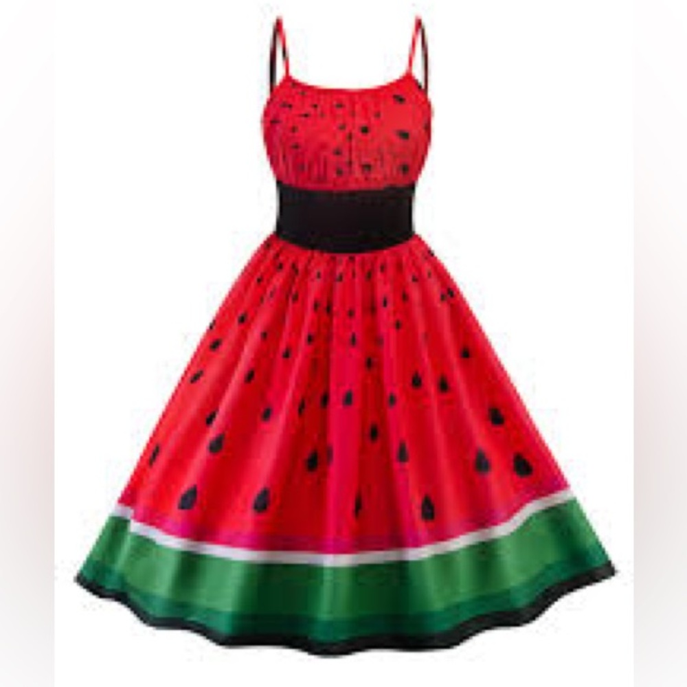 Red Watermelon Print Dress 1950’s medium
